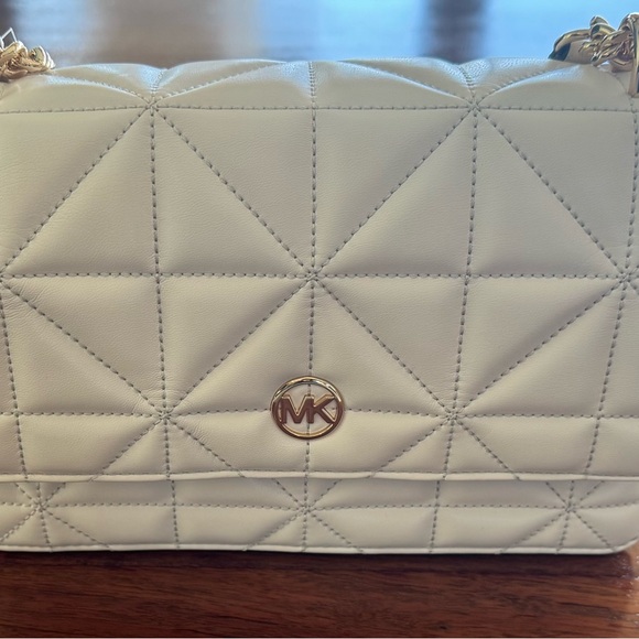NWT Michael Kors LT Cream Quilted Leather ABBOT MD Flap Chain Link Crossbody - Picture 4 of 9